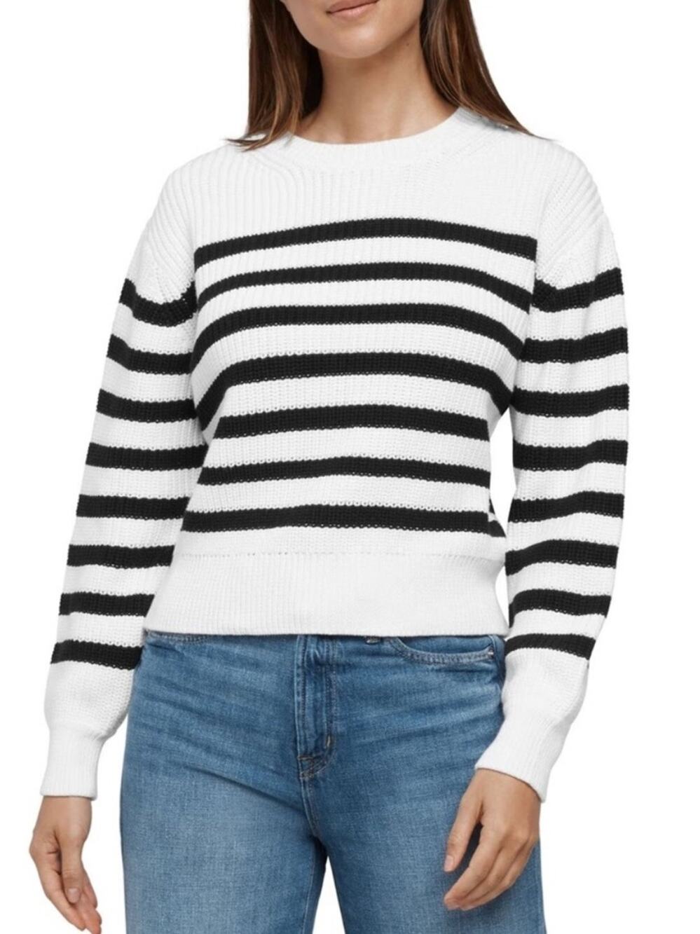 Gap 100% Cotton Pullover Crewneck Knit Sweater XL Nautical Stripes Preppy White